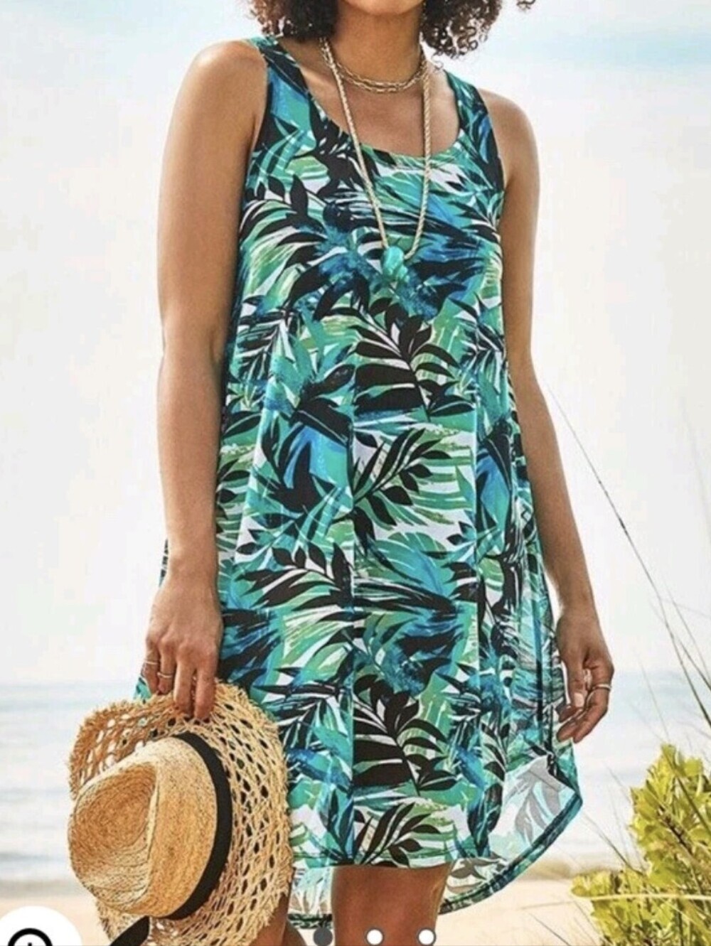 Swimsuits For All Green and Blue Tropical Swim Coverup Dress...Size:14/16